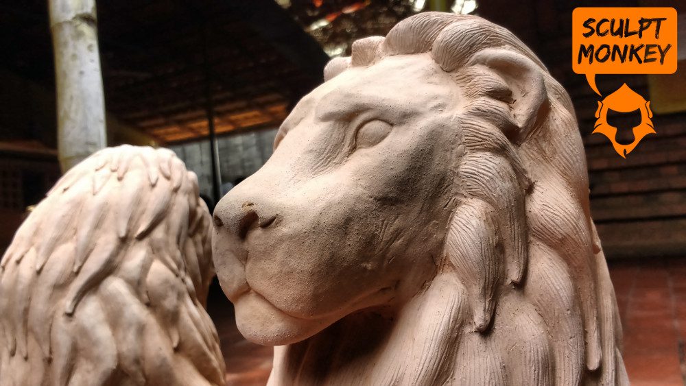 Stoneware Lions - Close up wide