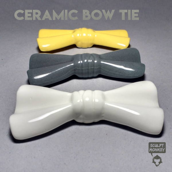 Porcelain White Grey Yellow - Ceramic Bow Tie