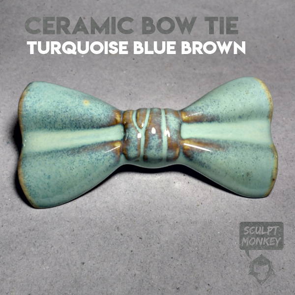 Turquoise Blue Brown Stoneware - Ceramic Bow Tie