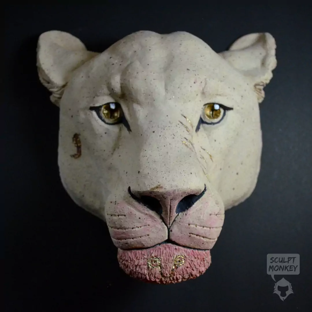 Khata Lioness Sculptural Wall Hanging - Front View